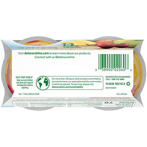 Dole Fruit Bowls Cherry &Amp; Mixed Fruit In 100% Fruit Juice 4 Oz 4