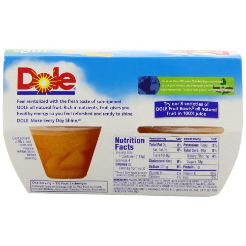 Dole Fruit Bowls Mandarin Oranges In Juice, 4 Cups 6 Pack