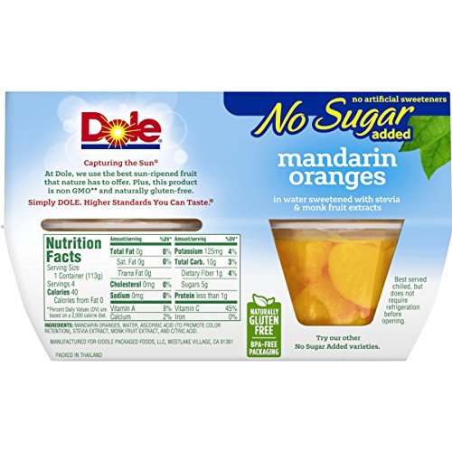 Dole Fruit Bowls, Mandarin Oranges In Water, No Sugar Added, 4 C