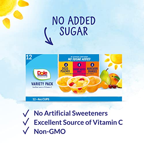 Dole Fruit Bowls No Sugar Added Variety Pack, Peaches, Mandarin ...