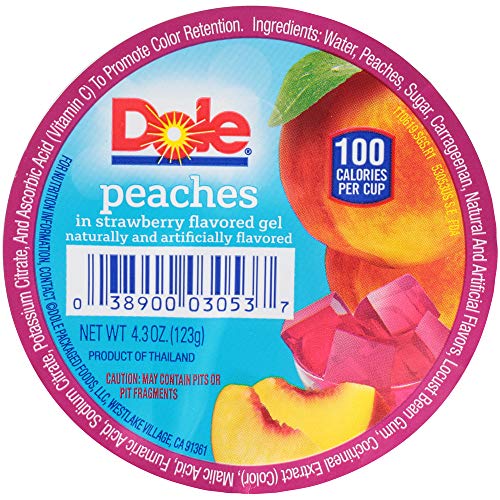 Dole Fruit Bowls, Peaches In Strawberry Flavored Gel, 4.3Oz, 36