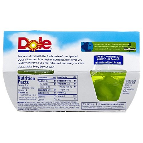 Dole Fruit Bowls, Pineapple In Lime Gel, 4.3 Oz, 4 Ct