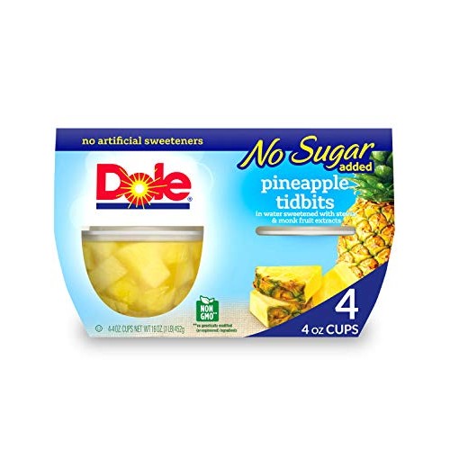 Dole Fruit Bowls, Pineapple Tidbits In Water, No Sugar Added, 4