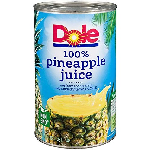 Dole Pineapple Juice, 46 Oz Can, Pack Of 2