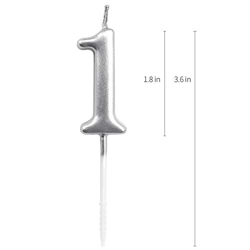 Dollet Silver Birthday Candles Number 1 Cake Topper Decoration G