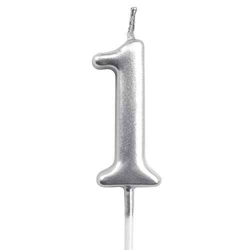 Dollet Silver Birthday Candles Number 1 Cake Topper Decoration G