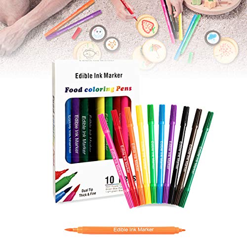 Edible Markers For Cookies Food Coloring Pens 10Pcs, Fine And Th