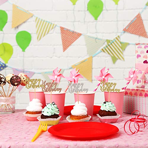 Donoter 24 Pcs Glitter Happy Birthday Cupcake Toppers Cake Picks