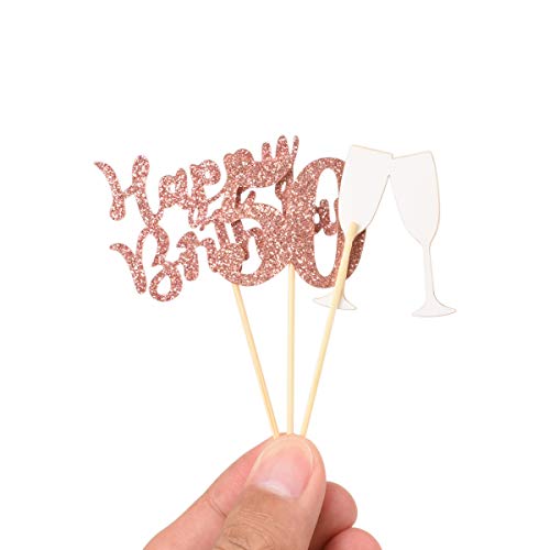 Donoter 48 Pieces 50Th Cupcake Toppers Rose Gold Glitter Happy B