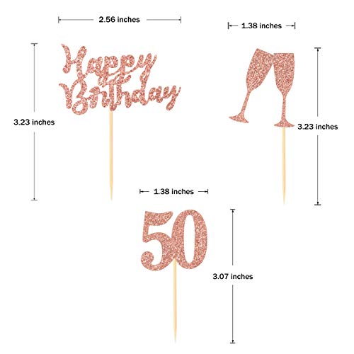 Donoter 48 Pieces 50Th Cupcake Toppers Rose Gold Glitter Happy B