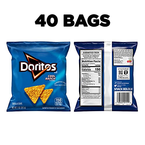 Doritos Cool Ranch Flavored Tortilla Chips, 1 Ounce Pack Of 40