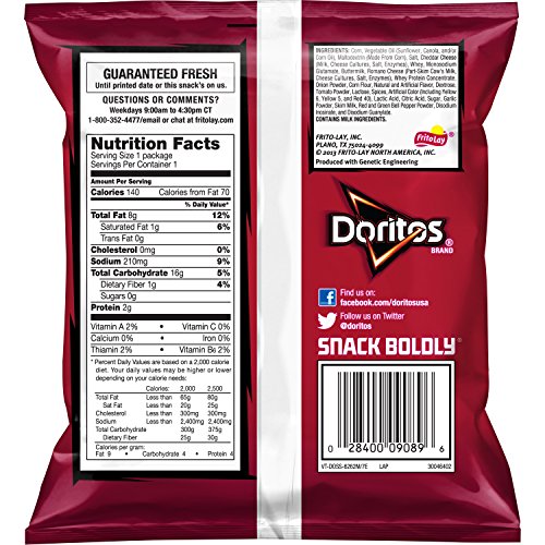Doritos Nacho Cheese Flavored Tortilla Chips, 1 Ounce Pack Of 104