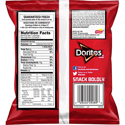 Doritos Nacho Cheese Flavored Tortilla Chips, 1 Oz Pack Of 40