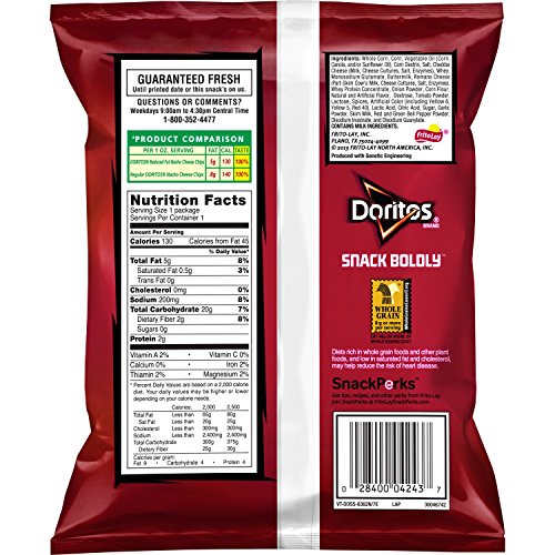 Doritos Reduced Fat Nacho Cheese Flavored Tortilla Chips, 1 Ounc