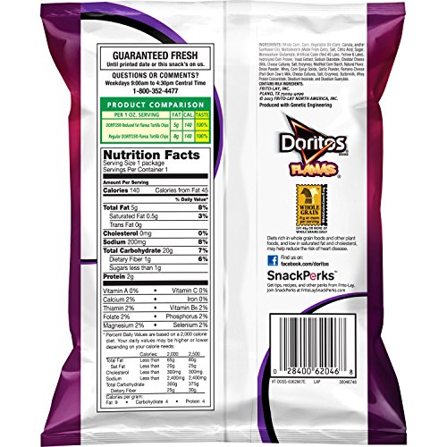 Doritos Reduced Fat Tortilla Chips, Flamas Flavored, 1 Ounce Pa