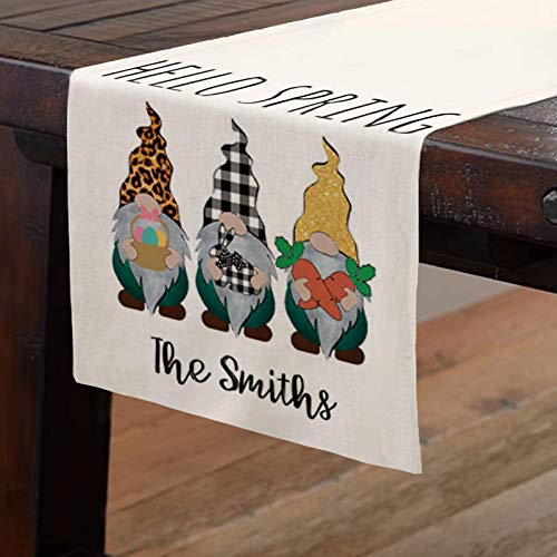Dosoop Double-Sided Easter Gnome Table Runner, Happy Easter Cute