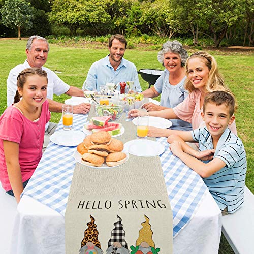 Dosoop Double-Sided Easter Gnome Table Runner, Happy Easter Cute