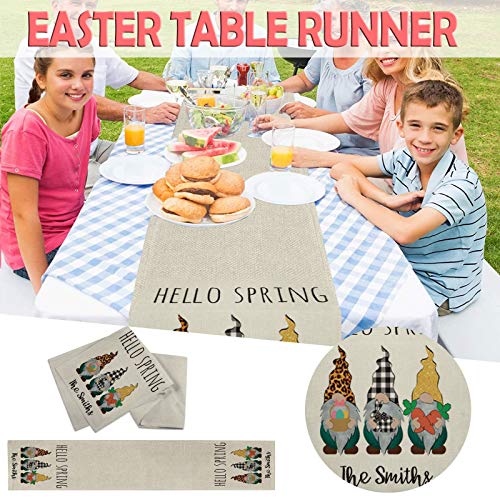 Dosoop Double-Sided Easter Gnome Table Runner, Happy Easter Cute