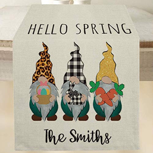 Dosoop Double-Sided Easter Gnome Table Runner, Happy Easter Cute