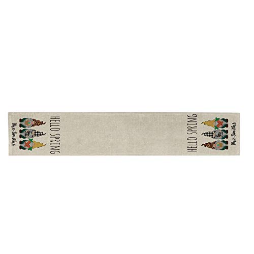 Dosoop Double-Sided Easter Gnome Table Runner, Happy Easter Cute