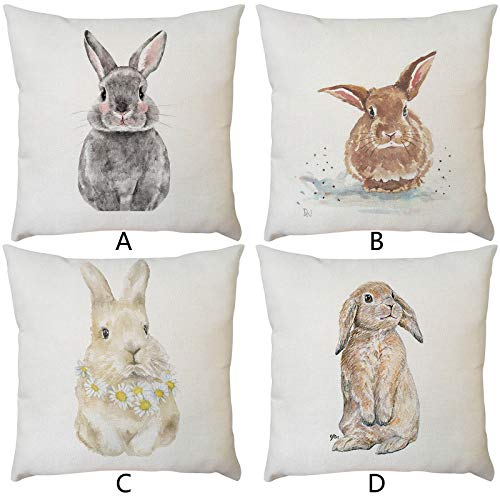 Dosoop Set Of 4 Easter Bunny Pillow Cover Happy Easter Day Rabbi
