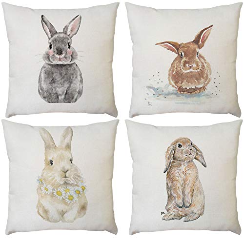 Dosoop Set Of 4 Easter Bunny Pillow Cover Happy Easter Day Rabbi