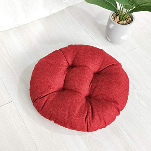 Dosoop Solid Color Round Cotton Floor Cushion, Cotton Linen Brea