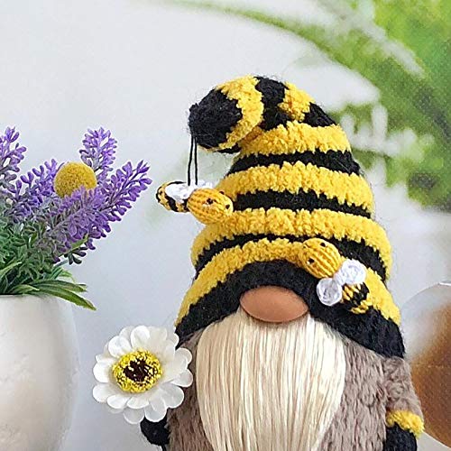 Dosoop Spring Bumble Bee Gnome Knitted Yellow Black Plush Scandi