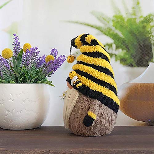 Dosoop Spring Bumble Bee Gnome Knitted Yellow Black Plush Scandi
