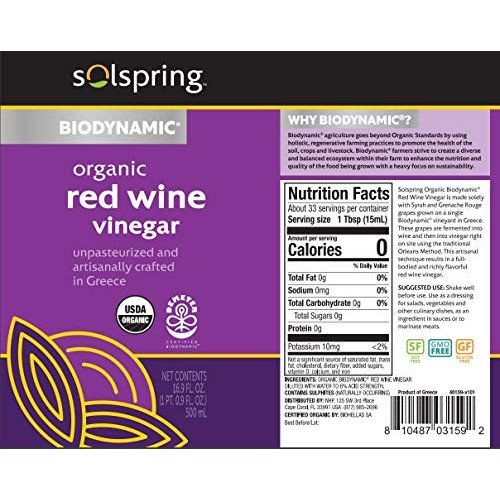 Dr. Mercola Solspring Biodynamic Organic Red Wine Vinegar 16.90