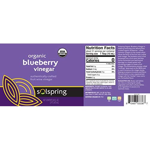 Dr. Mercola Solspring Organic Blueberry Vinegar, 1 Bottle 16 Fl