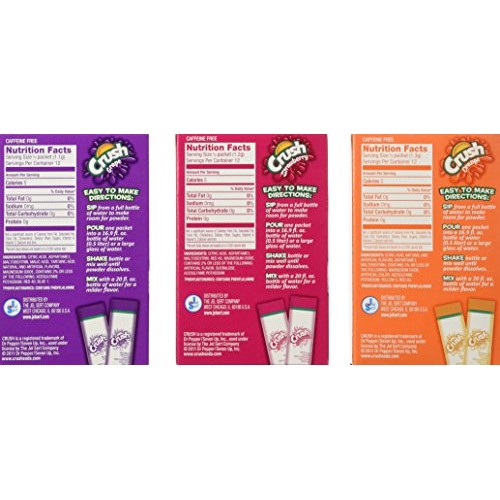 Lot Of 9 Boxes/54Packets- Mixed Variety Crush Sugar Free- Single
