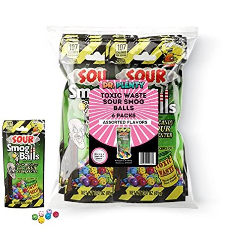 TOXIC WASTE Sour Smog Balls 6 Pack - Crunchy Candy with a Chew...