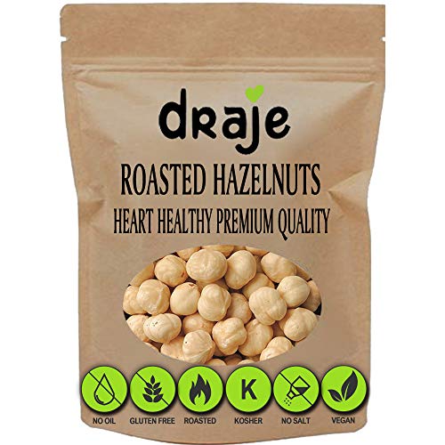 Draje Roasted Unsalted Skinned Hazelnuts, Whole Dry Roasted Peel