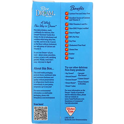 Rice Dream Rice Drink, Enriched Vanilla, 64 Oz Pack Of 8