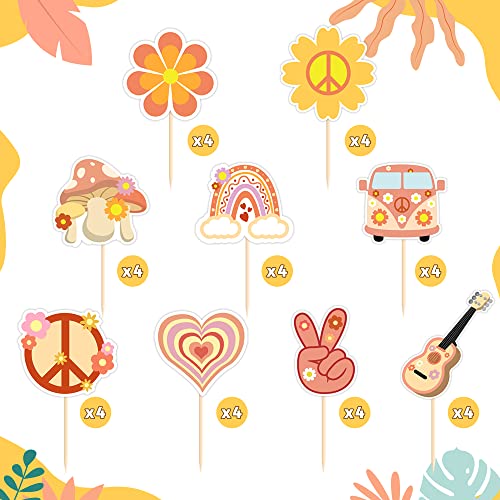 36 Pcs Hippie Party Cupcake Toppers Retro Party Decorations For