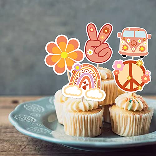 36 Pcs Hippie Party Cupcake Toppers Retro Party Decorations For