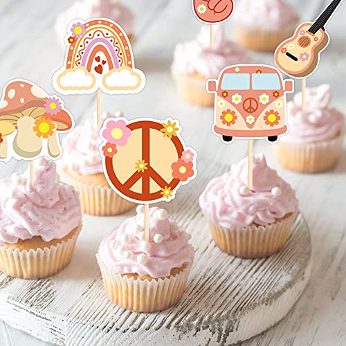 36 Pcs Hippie Party Cupcake Toppers Retro Party Decorations For