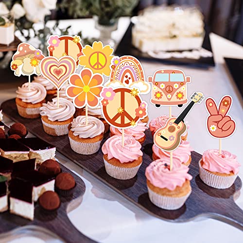 36 Pcs Hippie Party Cupcake Toppers Retro Party Decorations For