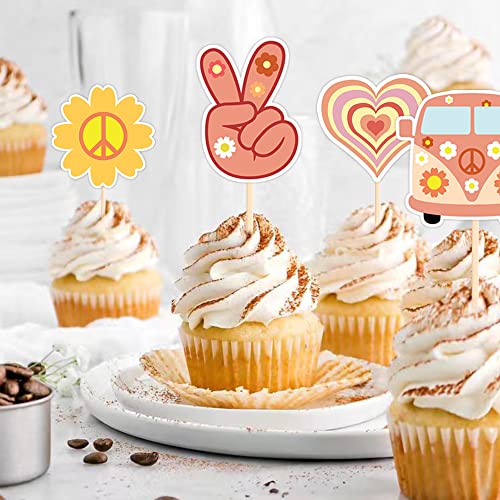 36 Pcs Hippie Party Cupcake Toppers Retro Party Decorations For