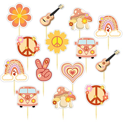 36 Pcs Hippie Party Cupcake Toppers Retro Party Decorations For