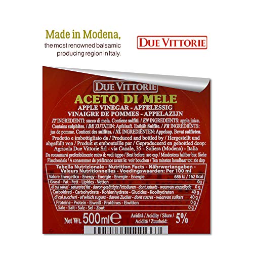 Due Vittorie Apple Vinegar Imported From Italy, 16.9Fl Oz / 500Ml