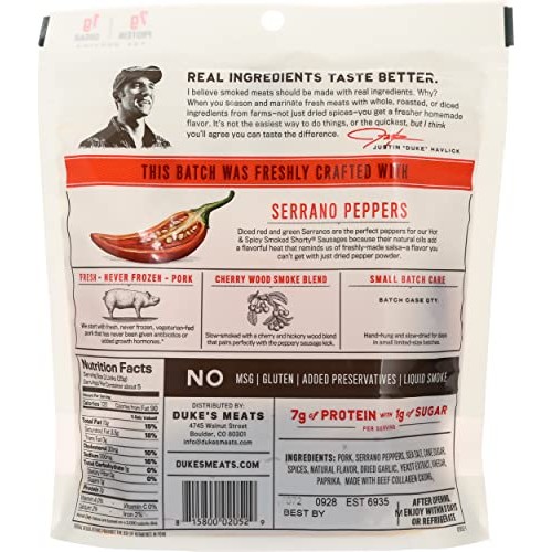 DUKES Hot & Spicy Smoked `Shorty` Sausages, 4 OZ