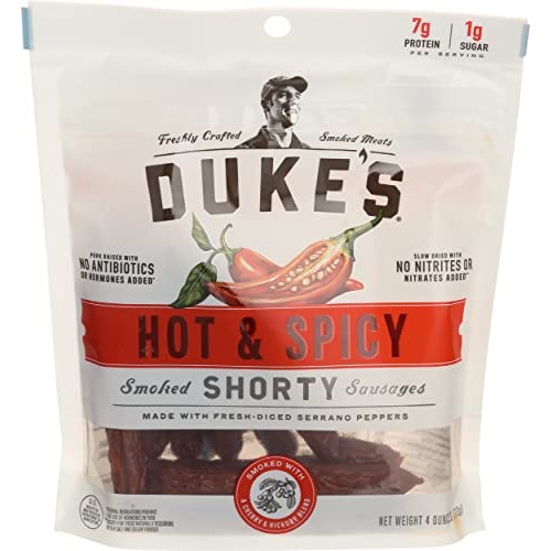 DUKES Hot & Spicy Smoked `Shorty` Sausages, 4 OZ