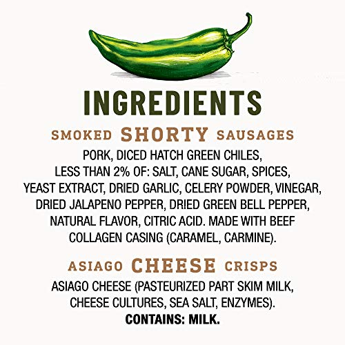 Dukes Shorty Smoked Sausages &Amp; Cheese Crisps, Hatch Green Chile