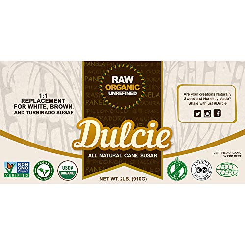 Dulcie Organic Raw Unrefined Natural Pure Cane Sugar 2 Lb Jar