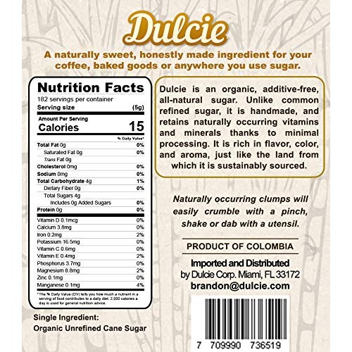 Dulcie Organic Raw Unrefined Natural Pure Cane Sugar 2 Lb Jar