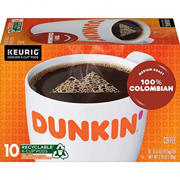 Dunkin 100% Colombian Medium Roast Coffee, 60 K Cups for Keurig...