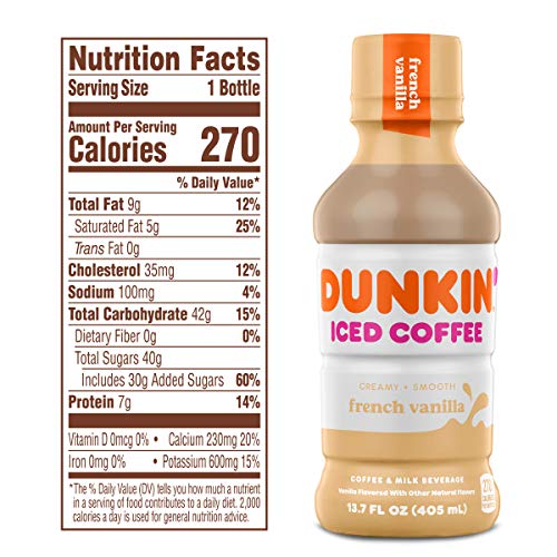 Dunkin Donuts Iced Coffee, French Vanilla, 13.7 Fluid Ounce Pac...
