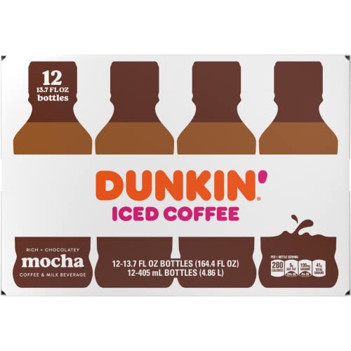 Dunkin Donuts Iced Coffee, Mocha, 13.7 Fluid Ounce Pack of 12